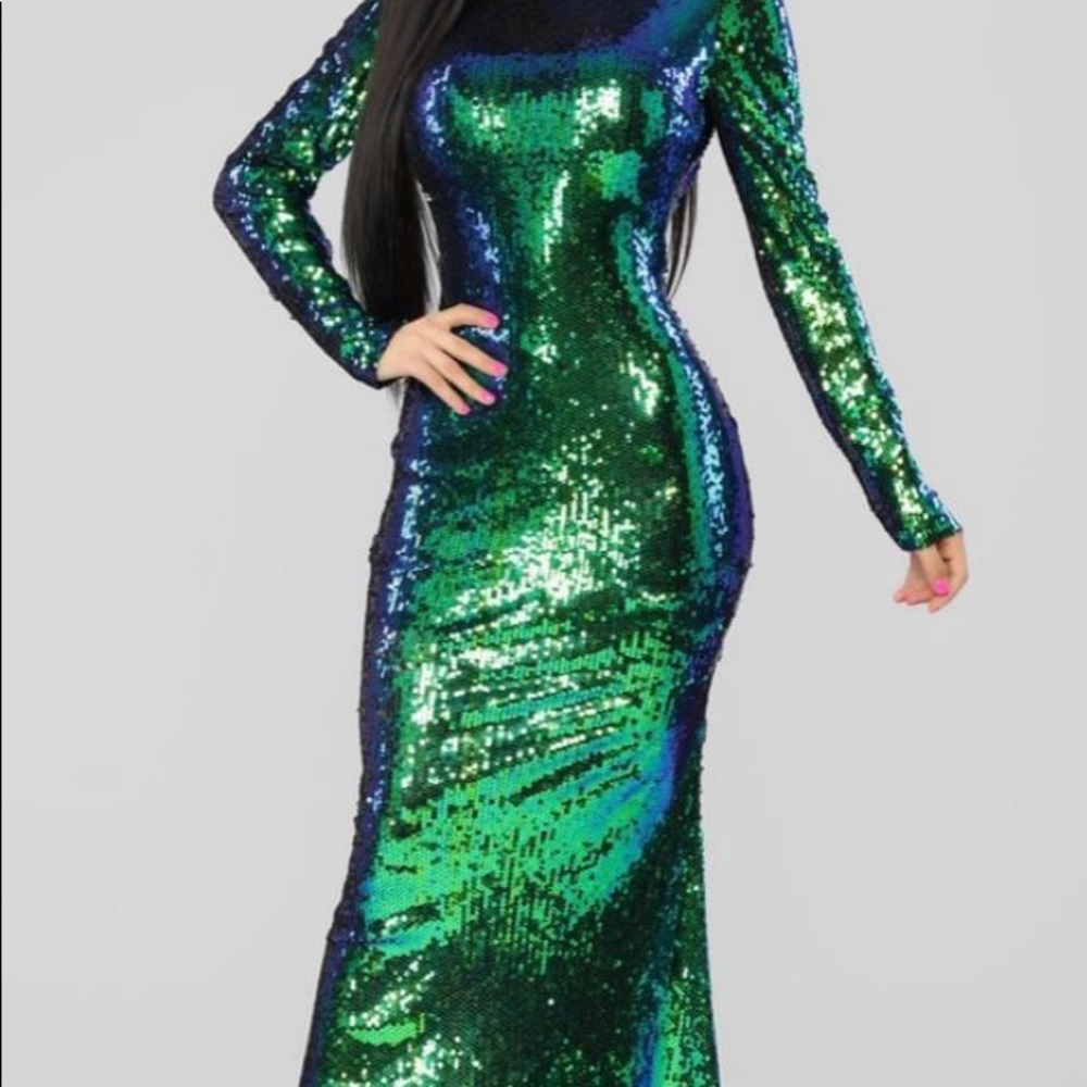 NEW Long sequin multi green coloured dress.